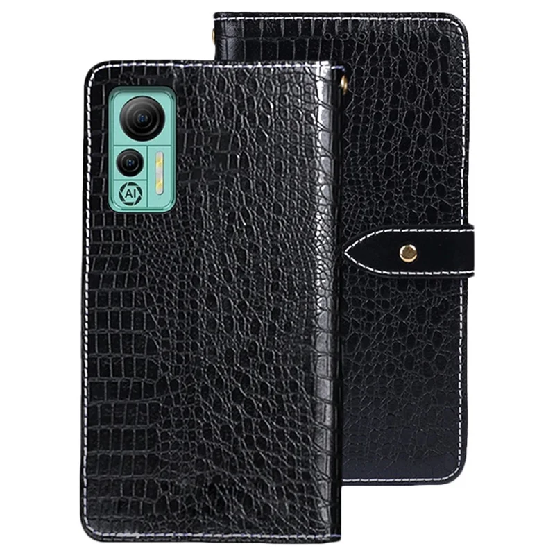 IDEWEI For Ulefone Note 14 Crocodile Texture PU Leather Wallet Case Magnetic Clasp Foldable Stand Cover - Black