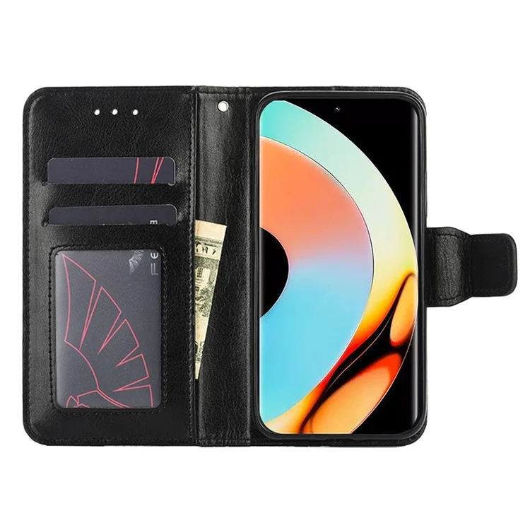 Für Realme 10 Pro+ 5G Strukturierte PU Leder-telefonabdeckung Anti-kratzer-ständer Brieftasche Folio Flip Case - Schwarz