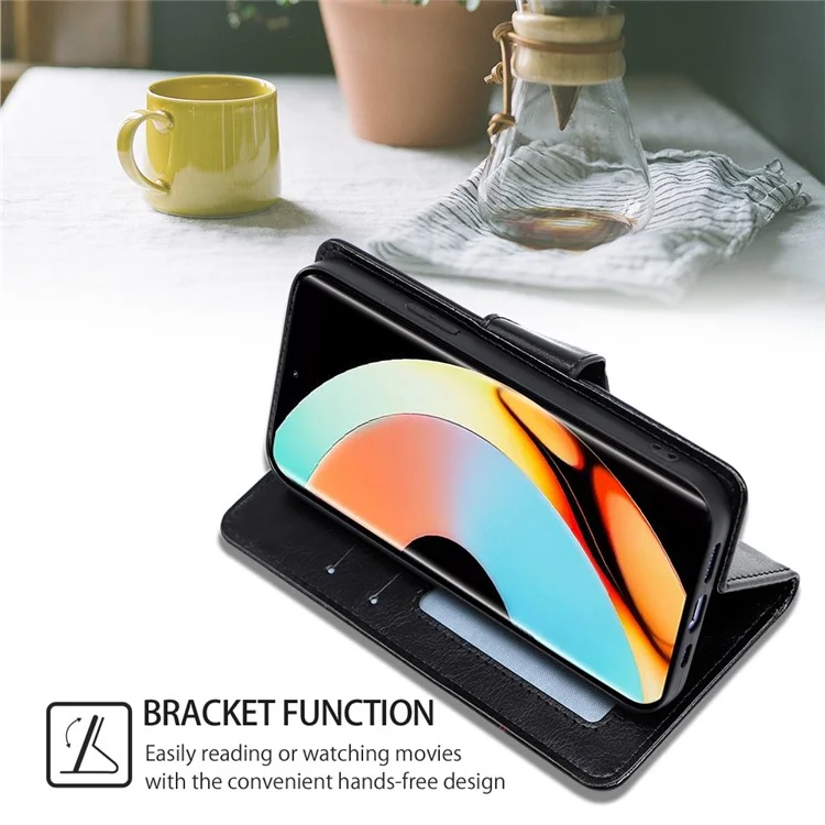 Für Realme 10 Pro+ 5G Strukturierte PU Leder-telefonabdeckung Anti-kratzer-ständer Brieftasche Folio Flip Case - Schwarz