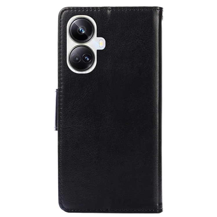 Für Realme 10 Pro+ 5G Strukturierte PU Leder-telefonabdeckung Anti-kratzer-ständer Brieftasche Folio Flip Case - Schwarz