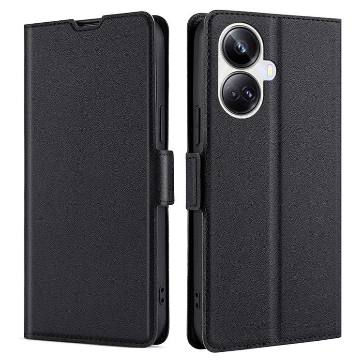 Для Realme 10 Pro+ 5G Shock-resean Case Case Case Кожаный Держатель Кожаной Карты - Черный