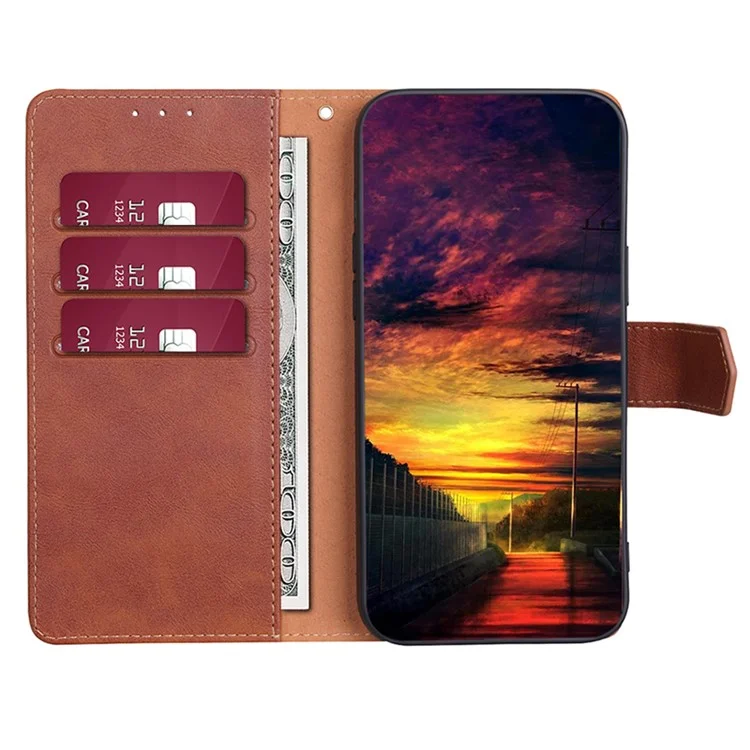 For Realme 10 Pro+ 5G Cowhide Texture PU Leather Stand Wallet Phone Case RFID Blocking Anti-drop Cover - Brown