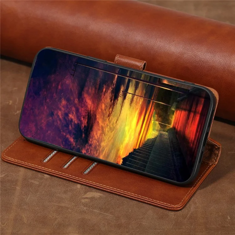 For Realme 10 Pro+ 5G Cowhide Texture PU Leather Stand Wallet Phone Case RFID Blocking Anti-drop Cover - Brown