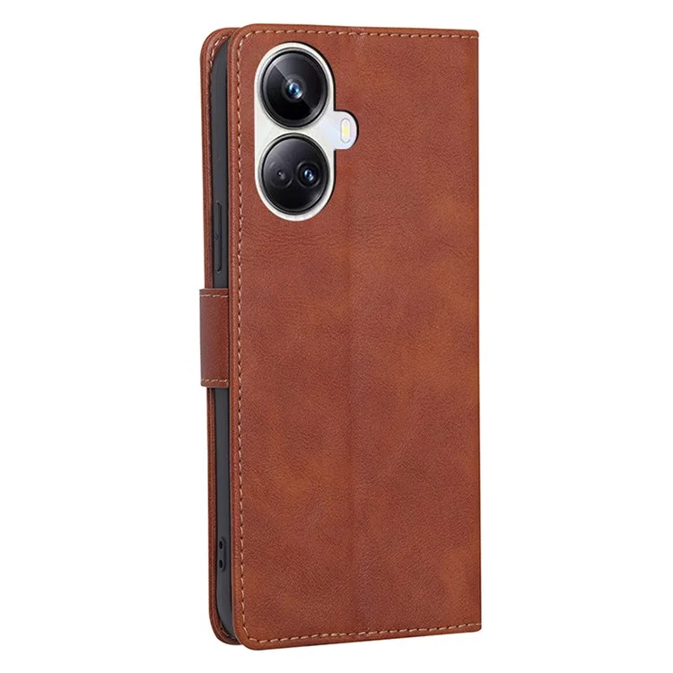 For Realme 10 Pro+ 5G Cowhide Texture PU Leather Stand Wallet Phone Case RFID Blocking Anti-drop Cover - Brown