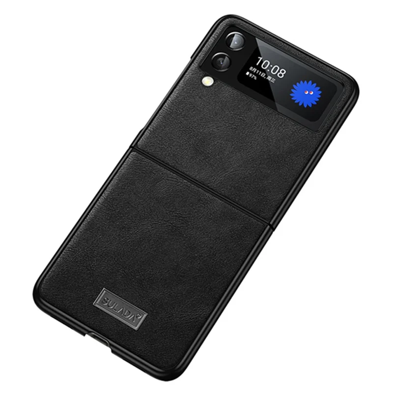 SULADA Pour Samsung Galaxy Z Flip4 5G Étui téléphone en PU Leather Coated TPU + PC Anti-fall Résistant aux rayures Étui de téléphone portable - Noir