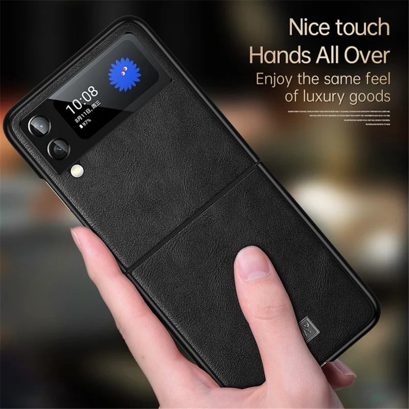 SULADA Pour Samsung Galaxy Z Flip4 5G Étui téléphone en PU Leather Coated TPU + PC Anti-fall Résistant aux rayures Étui de téléphone portable - Noir