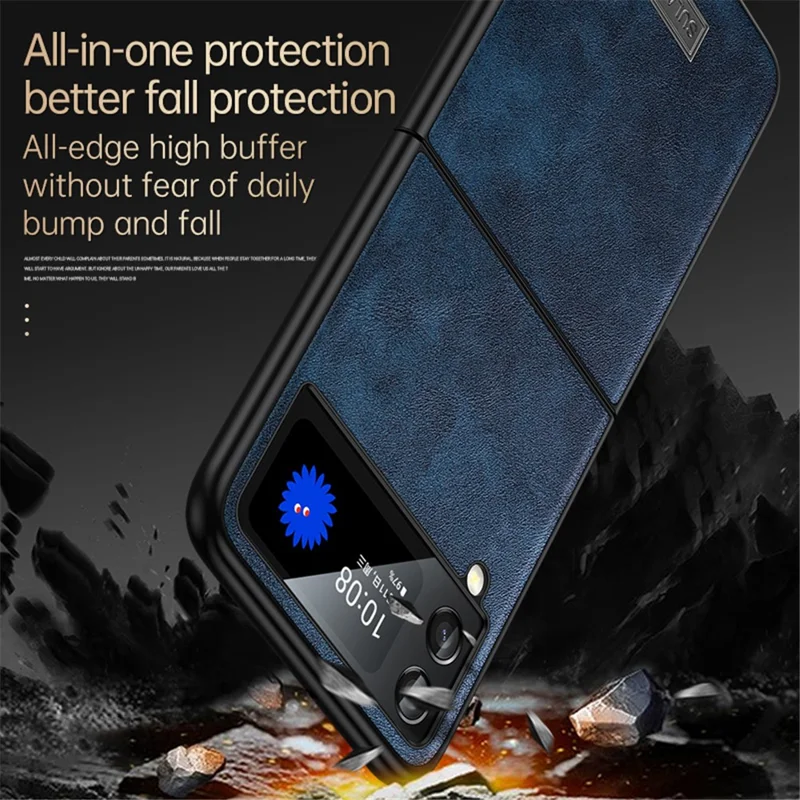 SULADA Pour Samsung Galaxy Z Flip4 5G Étui téléphone en PU Leather Coated TPU + PC Anti-fall Résistant aux rayures Étui de téléphone portable - Noir