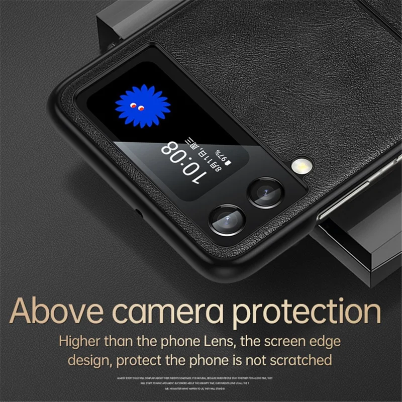 SULADA For Samsung Galaxy Z Flip4 5G PU Leather Coated TPU + PC Anti-fall Phone Case Scratch-resistant Cell Phone Cover - Black