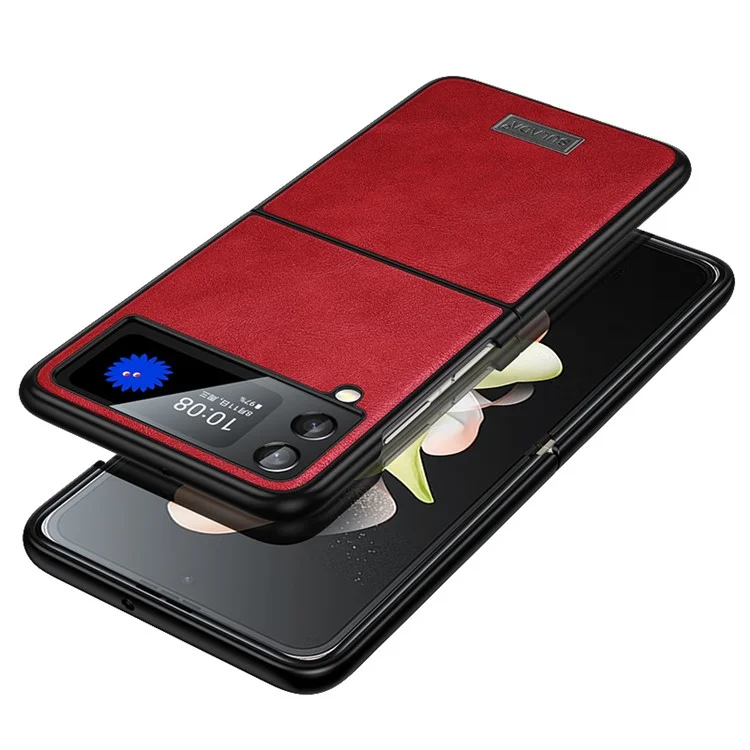 Sulada Para Samsung Galaxy Z Flip4 5g PU Couro TPU + PC Anti-fall Caixa de Capa Resistente à Capa do Telefone Celular - Vermelho