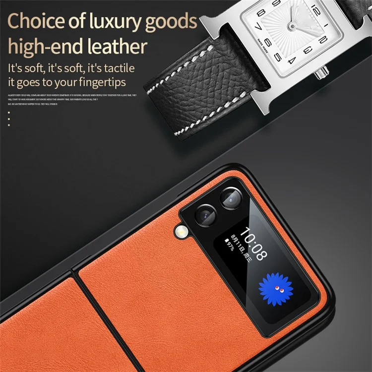 Sulada Para Samsung Galaxy Z Flip4 5g PU Couro TPU + PC Anti-fall Caixa de Capa Resistente à Capa do Telefone Celular - Vermelho
