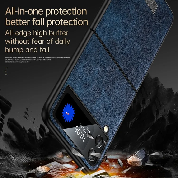 Sulada Para Samsung Galaxy Z Flip4 5g PU Couro TPU + PC Anti-fall Caixa de Capa Resistente à Capa do Telefone Celular - Vermelho