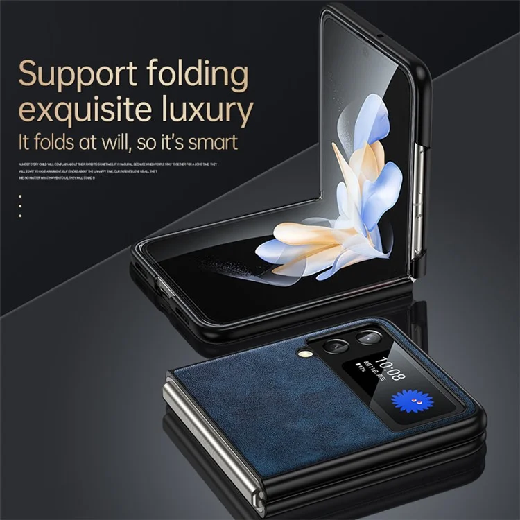 SULADA para Samsung Galaxy Z Flip4 5G Capa de Telefone de PC + TPU Revestido de Couro PU à Prova de Queda Resistente a Arranhões - Marrom