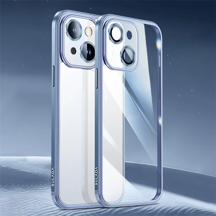 SULADA For iPhone 14 Plus Camera Lens Protection Tempered Glass Back Soft TPU Frame Phone Shockproof Cover Clear Drop-proof Case – Blue