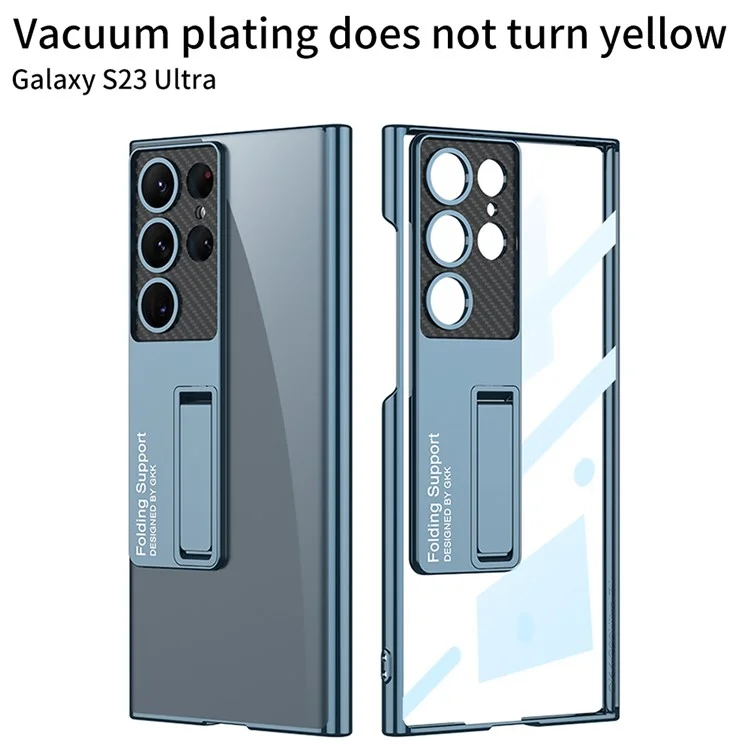 GKK Phantom Bracket Series for Samsung Galaxy S23 Ultra Electroplating Phone Case Clear Hard PC Kickstand Shockproof Cover - Green