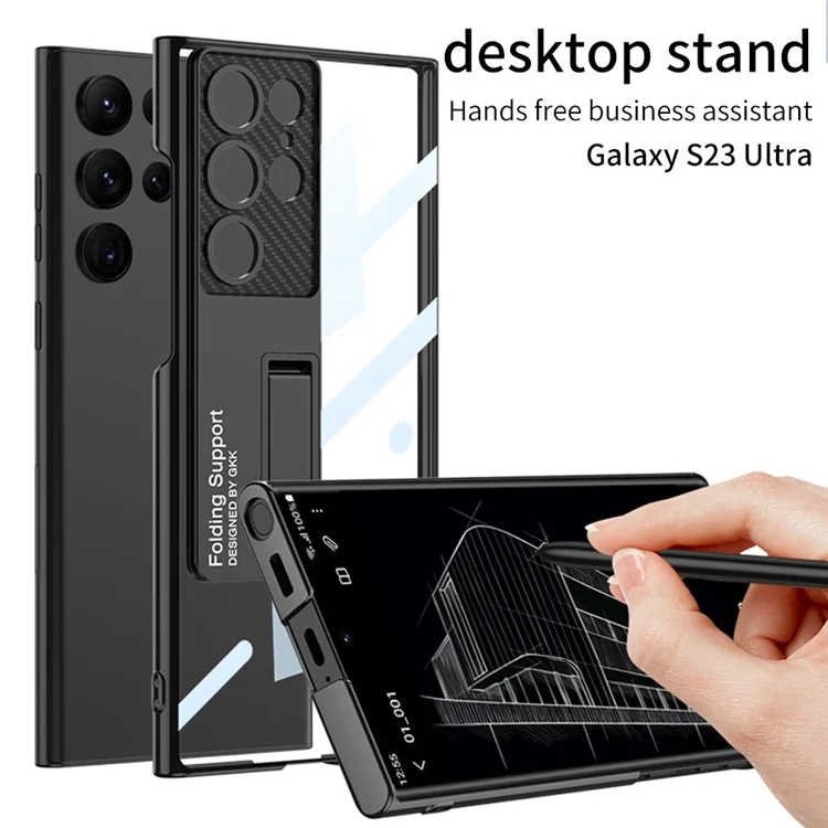 GKK Phantom Bracket Series for Samsung Galaxy S23 Ultra Electroplating Phone Case Clear Hard PC Kickstand Shockproof Cover - Green