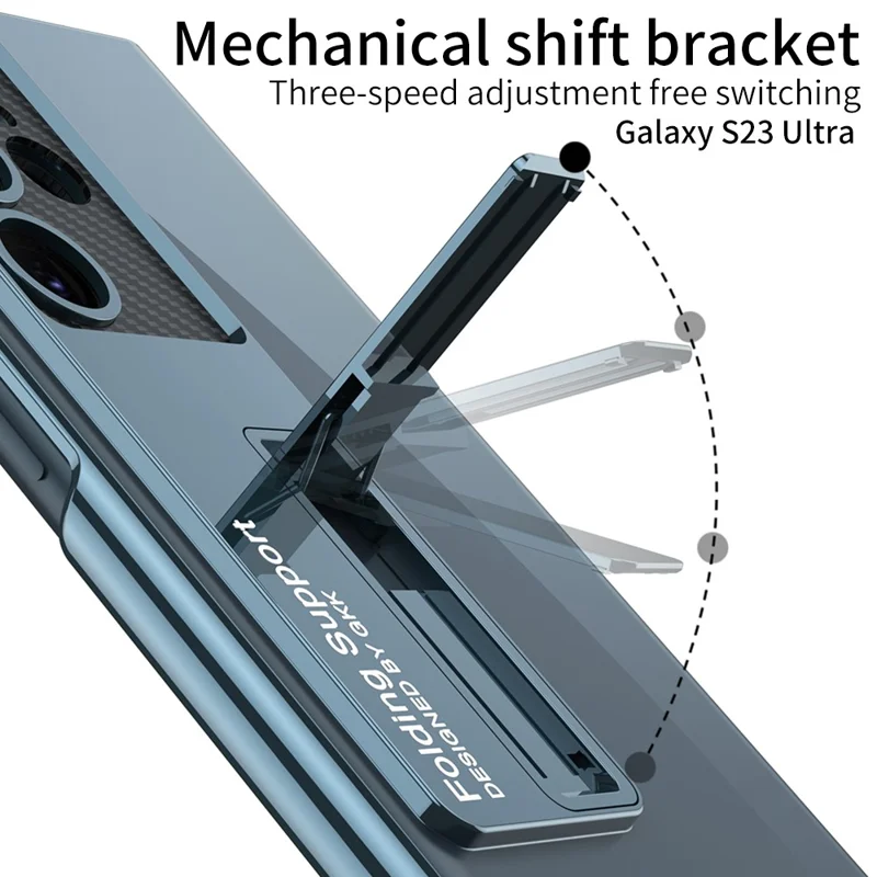 GKK Phantom Bracket Series for Samsung Galaxy S23 Ultra Electroplating Phone Case Clear Hard PC Kickstand Shockproof Cover - Black