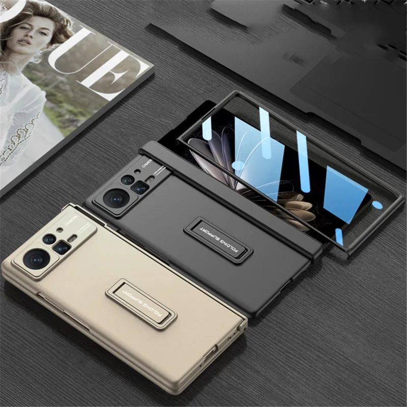 GKK Para Xiaomi Mix Fold 2 5G Anti-Drop Hard PC Capa de Proteção da Dobradiça Kickstand Capa Protetora Resistente a Choques com Película de Vidro Temperado - Verde Floresta