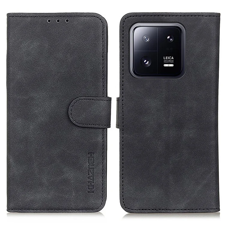 KHAZNEH Retro Textur Handyhülle für Xiaomi 13 Pro 5G, Flip Leder-Ständer-Geldbörse Kratzfeste Handyhülle - Schwarz