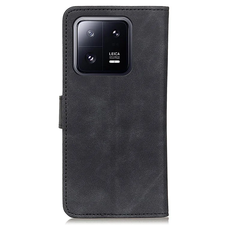 KHAZNEH Retro Textur Handyhülle für Xiaomi 13 Pro 5G, Flip Leder-Ständer-Geldbörse Kratzfeste Handyhülle - Schwarz