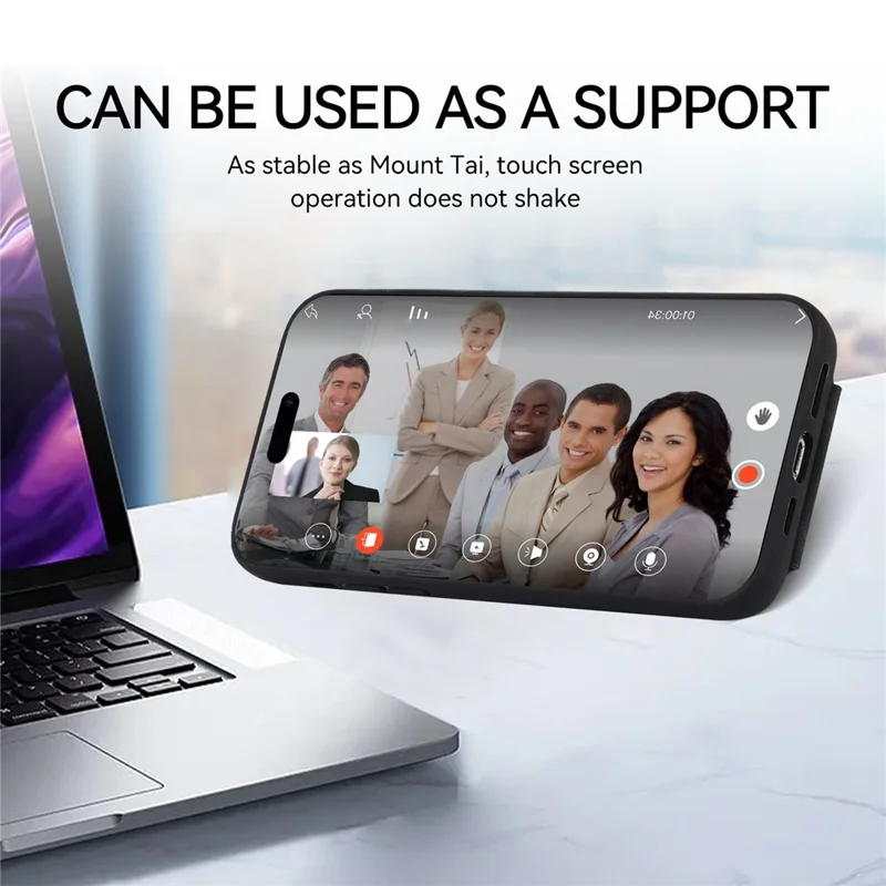 For iPhone 13 Pro 6.1 inch Card Bag Design Anti-fall Skin-touch PU Leather Coated TPU Back Case with Magnetic Ring Kickstand - Black