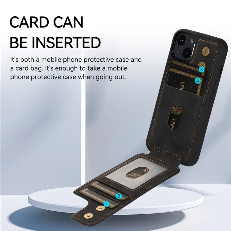 For iPhone 13 / 14 6.1 inch Card Bag Design Collision Resistant Skin-touch PU Leather Coated TPU Back Case with Magnetic Ring Kickstand - Black