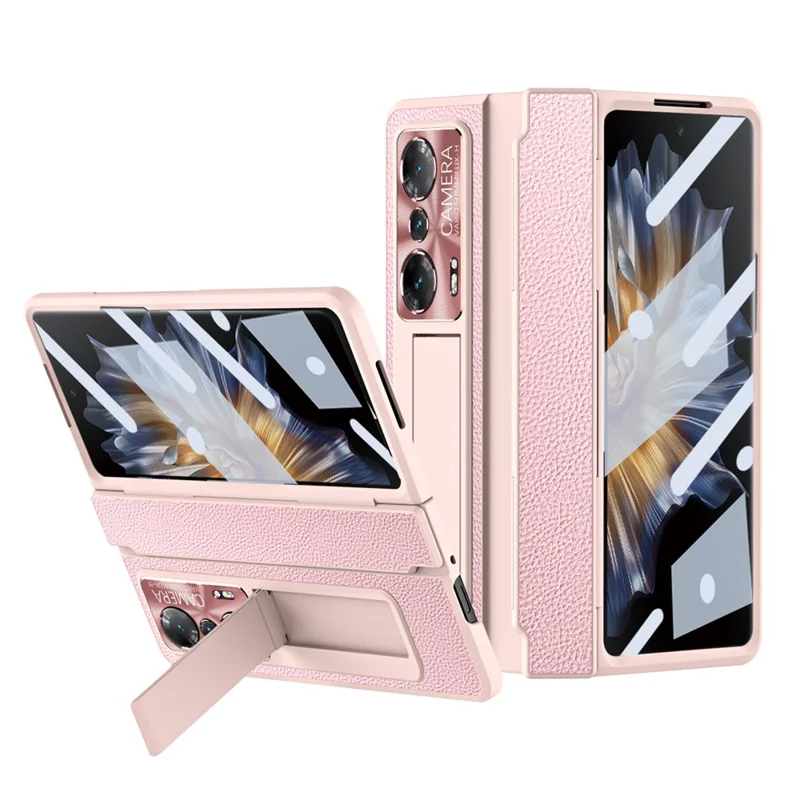 Drop-proof Phone Case For Honor Magic Vs Ultimate 5G / Magic Vs 5G, Hinge Protection PC Back Cover with Tempered Glass Screen Film - Rose Gold