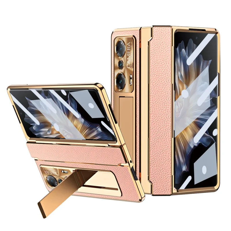 Drop-proof Phone Case For Honor Magic Vs Ultimate 5G / Magic Vs 5G, Hinge Protection PC Back Cover with Tempered Glass Screen Film -  Gold / Pink