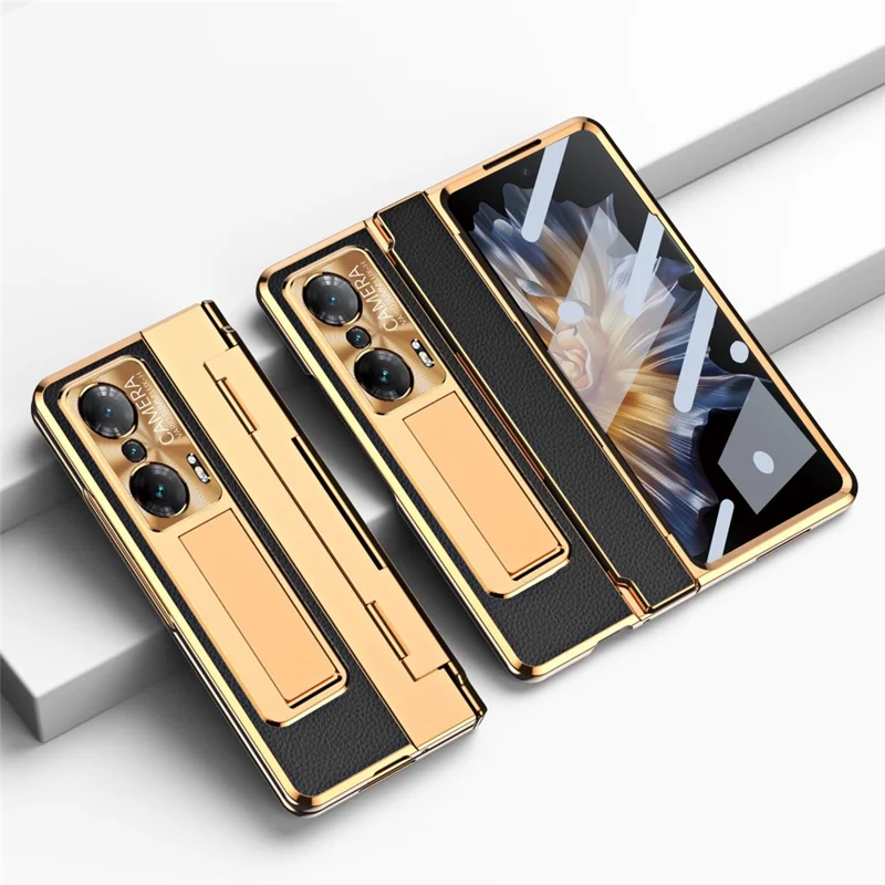 Drop-proof Phone Case For Honor Magic Vs Ultimate 5G / Magic Vs 5G, Hinge Protection PC Back Cover with Tempered Glass Screen Film -  Gold / Black