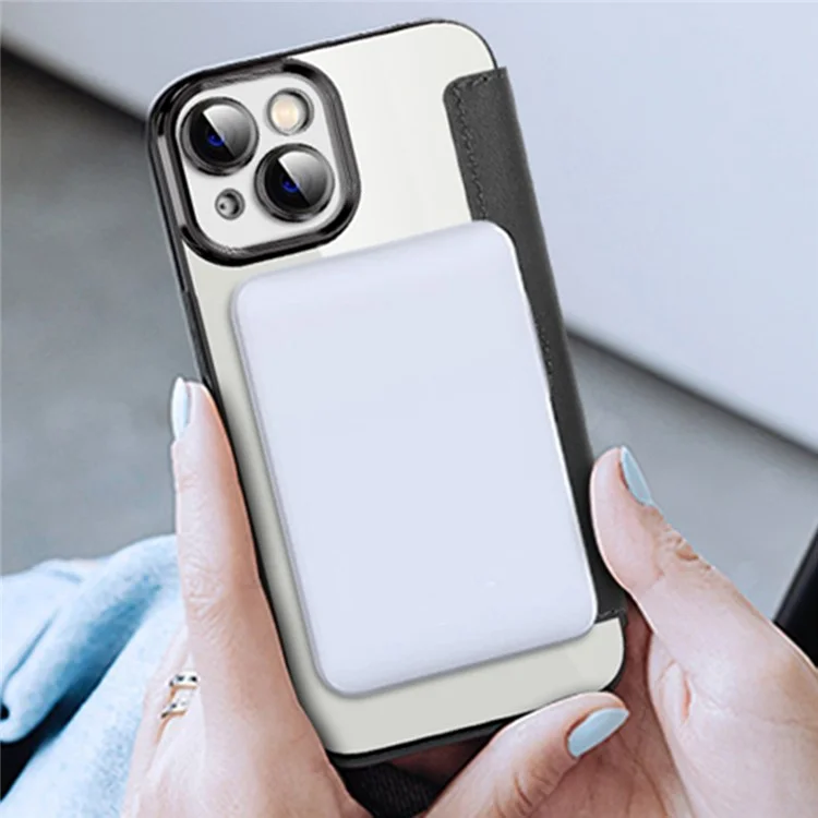 For iPhone 14 Compatible with MagSafe RFID Blocking Card Slots PU Leather+TPU Electroplating Clear Back Flip Case with Lens Film - Black