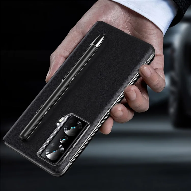 For Honor Magic Vs Ultimate 5G / Magic Vs 5G View Window Litchi Texture PU Leather Case Foldable Stand Cover with Pen Slot and Stylus Pen - Red