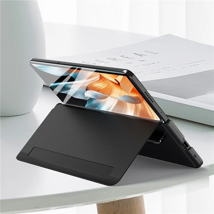For Honor Magic Vs Ultimate 5G / Magic Vs 5G View Window Litchi Texture PU Leather Case Foldable Stand Cover with Pen Slot and Stylus Pen - Orange