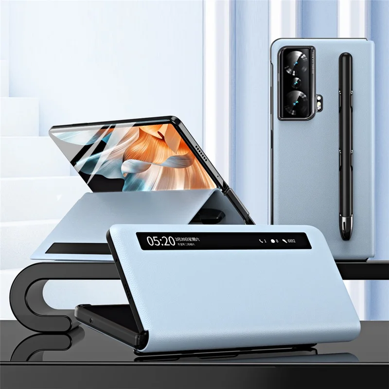Til Honor Magic Vs Ultimate 5G / Magic Vs 5G View Window Litchi-struktur PU-læderetui med foldbar stående kant og penneholder med stiluspen - Blå