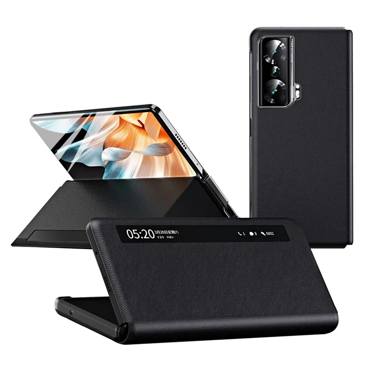 Для чести Магия Vs Ultimate 5G / Magic Vs 5G Магнитный автоматически поглощаемый вид окна ПУ кожа+ПК чехол для телефона Стенд Anti-scratch Phone Cover (без стилуса и пера слот) - Черный 