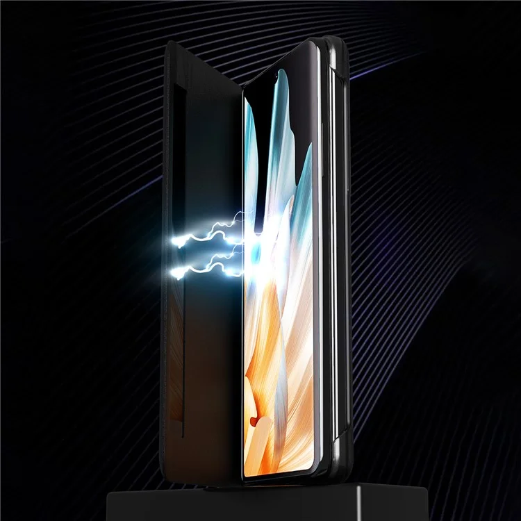 Для чести Магия Vs Ultimate 5G / Magic Vs 5G Магнитный автоматически поглощаемый вид окна ПУ кожа+ПК чехол для телефона Стенд Anti-scratch Phone Cover (без стилуса и пера слот) - Черный 