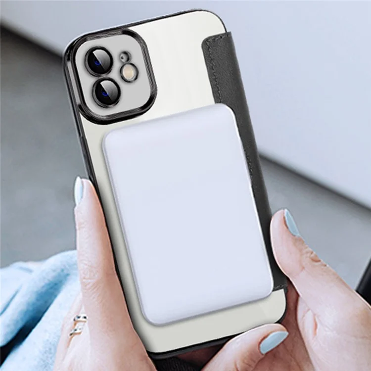 Pour iPhone 11 6.1 pouces Compatible avec MagSafe Fentes pour carte de blocage RFID Anti-chute Cuir PU+TPU Électroplaqué Coque à rabat transparente avec film de protection de l'objectif - Noir