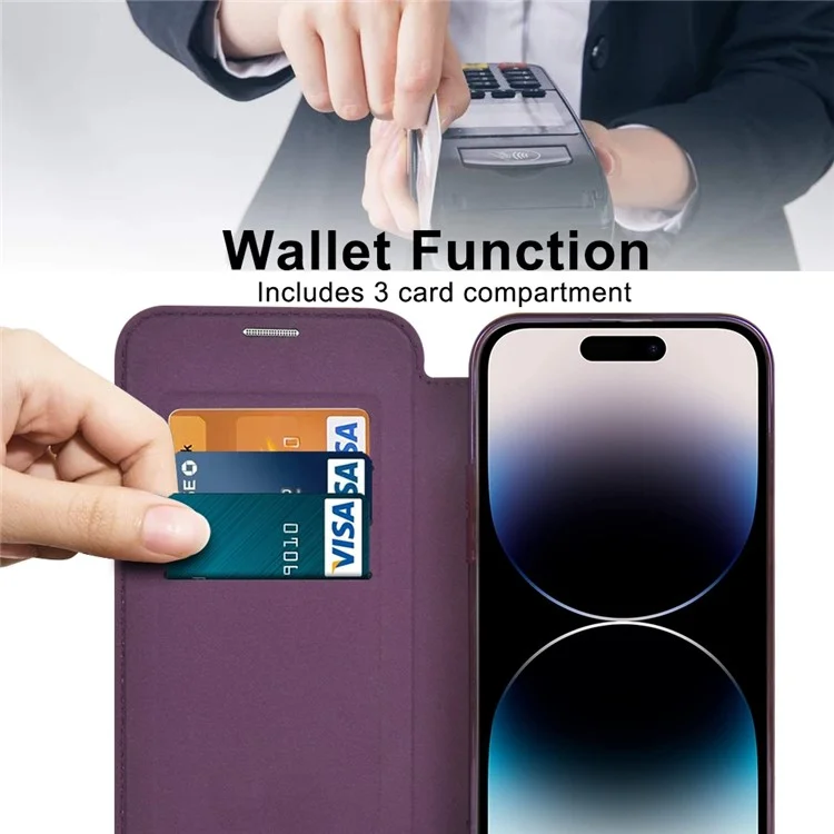 Phone Cover for iPhone 14 Pro Max, Compatible with MagSafe RFID Blocking Card Slots PU Leather+TPU Electroplating Clear Back Flip Case with Lens Film - Black