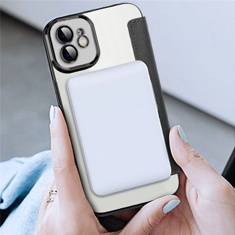 Phone Cover for iPhone 12 6.1 inch, Compatible with MagSafe RFID Blocking Card Slots Full Protection PU Leather+TPU Electroplating Clear Back Flip Case with Lens Film - Purple
