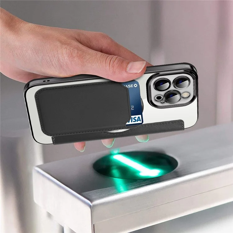 Phone Cover for iPhone 12 Pro 6.1 inch, Compatible with MagSafe RFID Blocking Card Slots Well-protected PU Leather+TPU Electroplating Clear Back Flip Case with Lens Film - Black