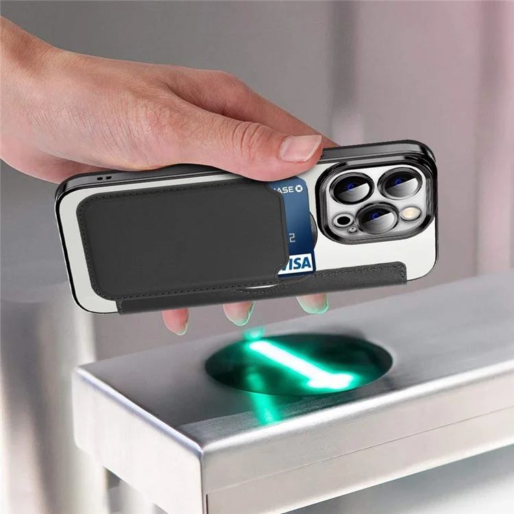 Handyhülle für iPhone 14 Pro, kompatibel mit MagSafe RFID-blockierenden Kartenfächern, komplett umhüllte PU-Leder+TPU-Elektroplattierung, klare Rückseite, Flip-Hülle mit Objektivfilm - Braun