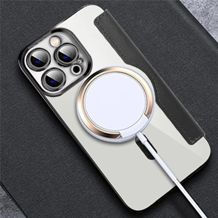 Handyhülle für iPhone 14 Pro, kompatibel mit MagSafe RFID-blockierenden Kartenfächern, komplett umhüllte PU-Leder+TPU-Elektroplattierung, klare Rückseite, Flip-Hülle mit Objektivfilm - Braun