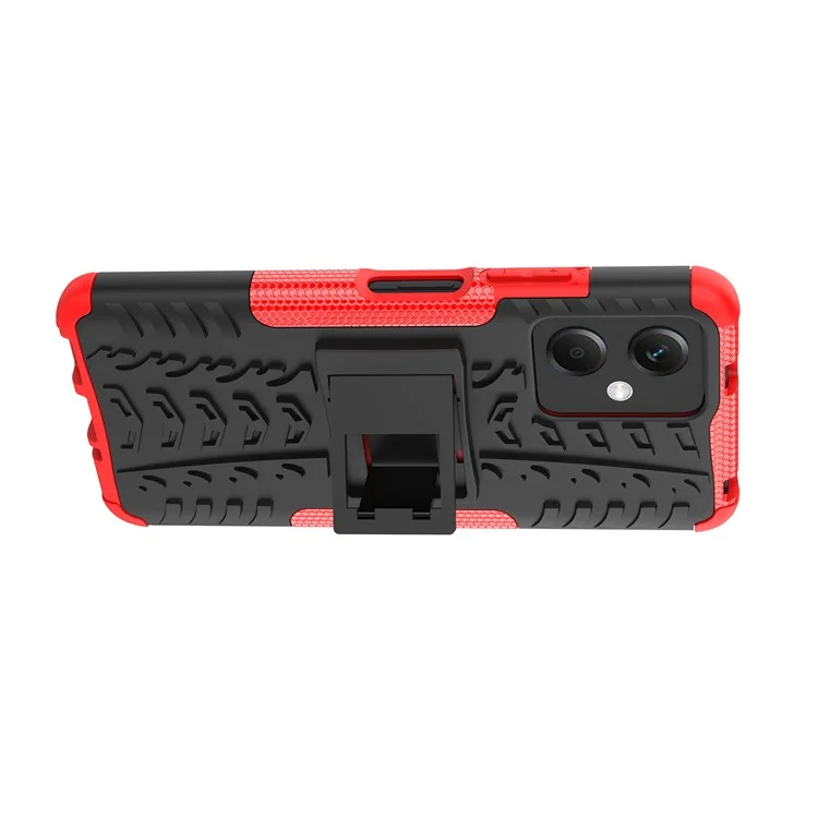 For Xiaomi Redmi Note 12 5G (Global) / (India) / (China) / Poco X5 5G Hard PC+TPU Rugged Tire Pattern Shock-absorbing Phone Case Kickstand Back Cover - Red