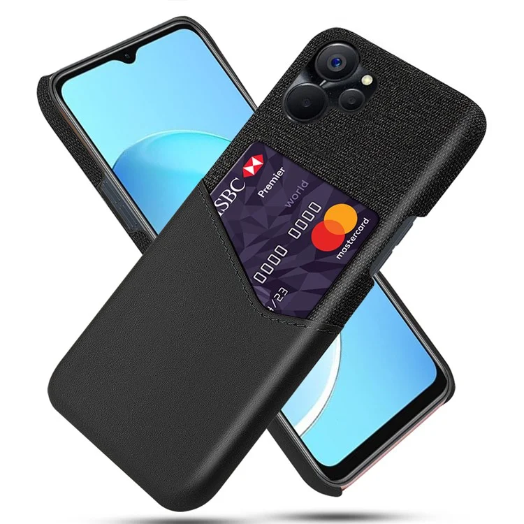 For Realme 10 5G / 9i 5G Phone Case Cloth+PU Leather+PC Scratch-resistant Shockproof Cell Phone Cover with Card Slot - Black