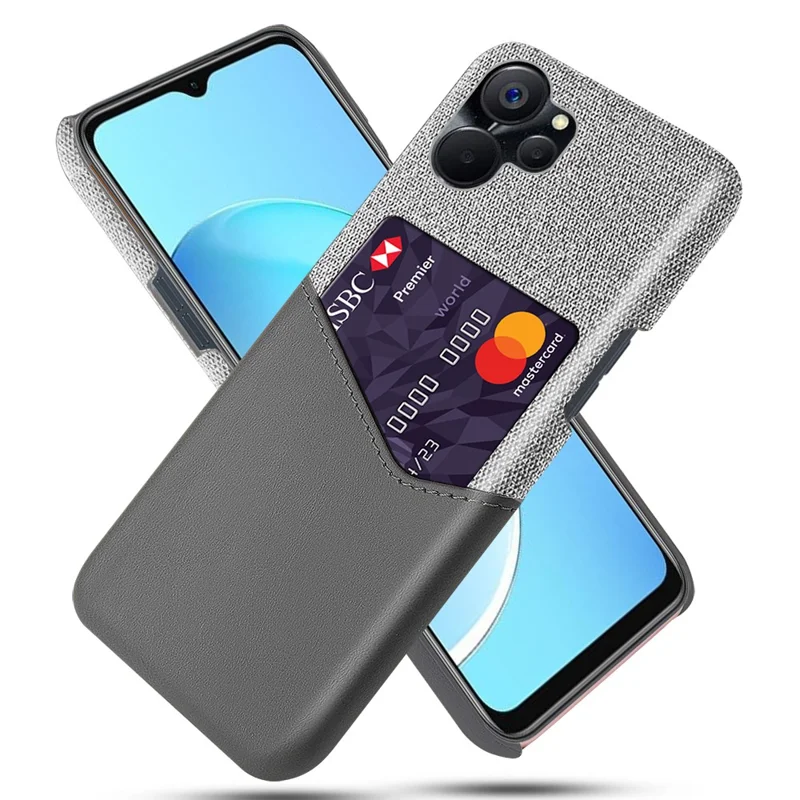 For Realme 10 5G / 9i 5G Phone Case Cloth+PU Leather+PC Scratch-resistant Shockproof Cell Phone Cover with Card Slot - Grey