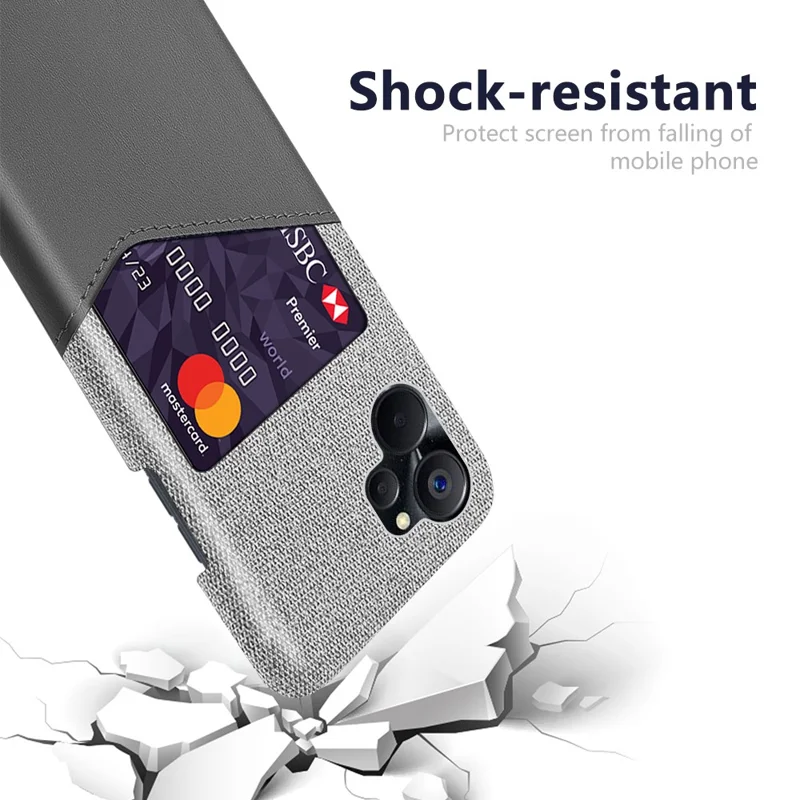 For Realme 10 5G / 9i 5G Phone Case Cloth+PU Leather+PC Scratch-resistant Shockproof Cell Phone Cover with Card Slot - Grey