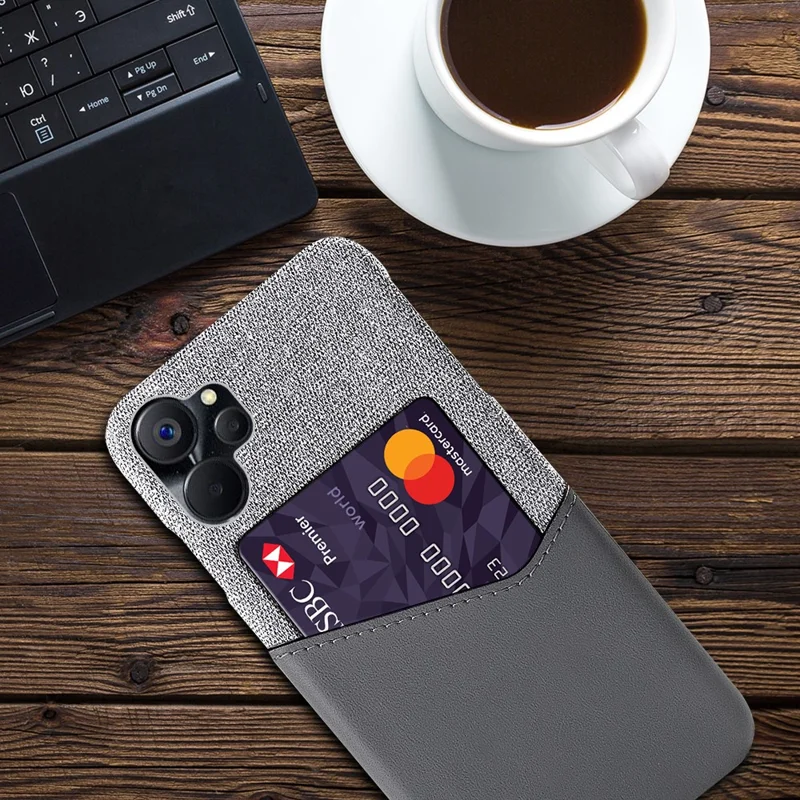 For Realme 10 5G / 9i 5G Phone Case Cloth+PU Leather+PC Scratch-resistant Shockproof Cell Phone Cover with Card Slot - Grey