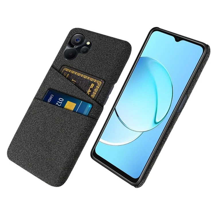 Para Realme 10 5G / 9i 5G Anti-Drop Cloth Texture Dual Card Slots Hard PC Cover Protection Phone Case - Black