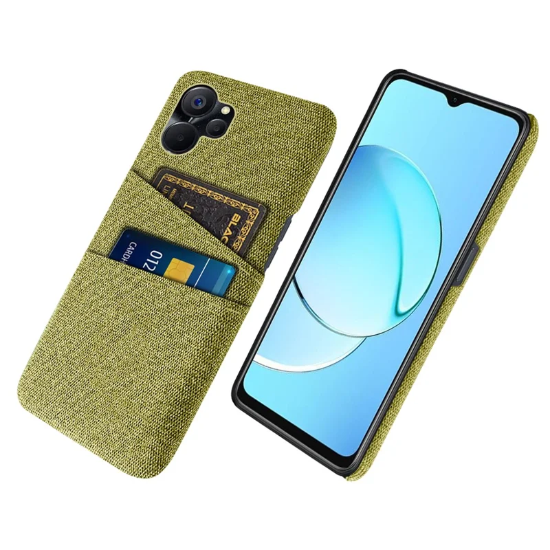 For Realme 10 5G / 9i 5G Anti-Drop Cloth Texture Dual Card Slots Hard PC Cover Protection Phone Case - Yellow