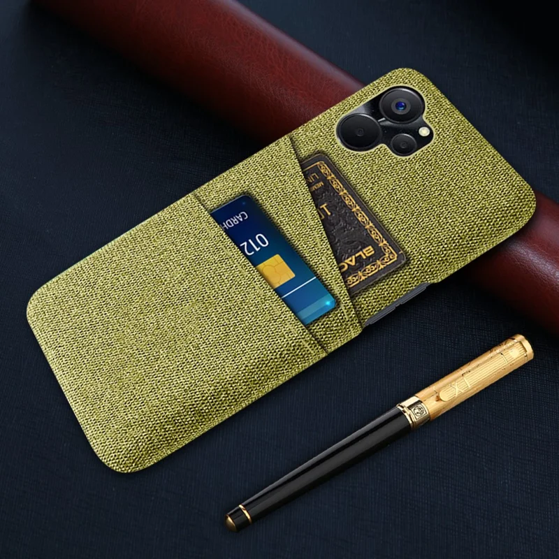 For Realme 10 5G / 9i 5G Anti-Drop Cloth Texture Dual Card Slots Hard PC Cover Protection Phone Case - Yellow