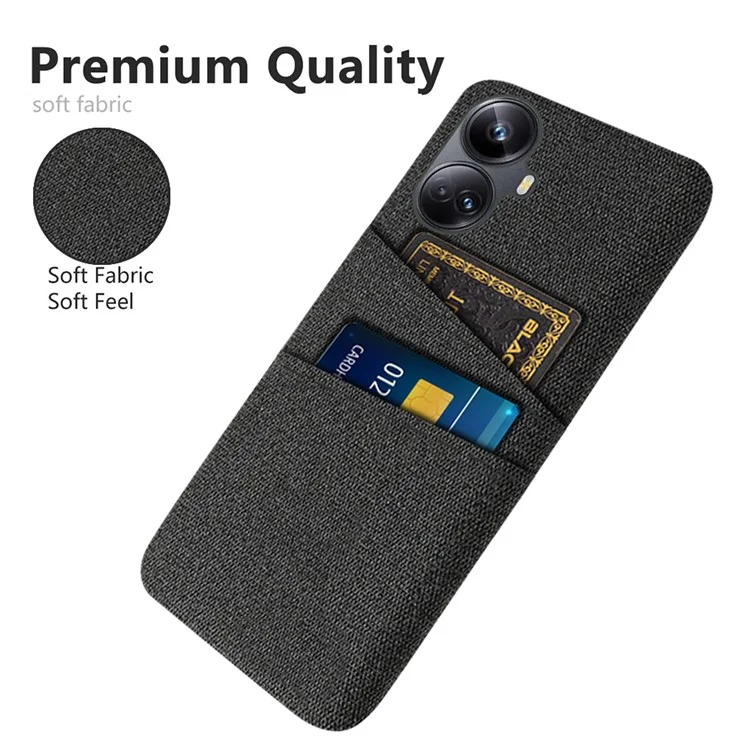 Para Realme 10 Pro+ 5G Dual Card Slots Cloth Texture Phone Case Hard PC Back Cover Protector - Preto