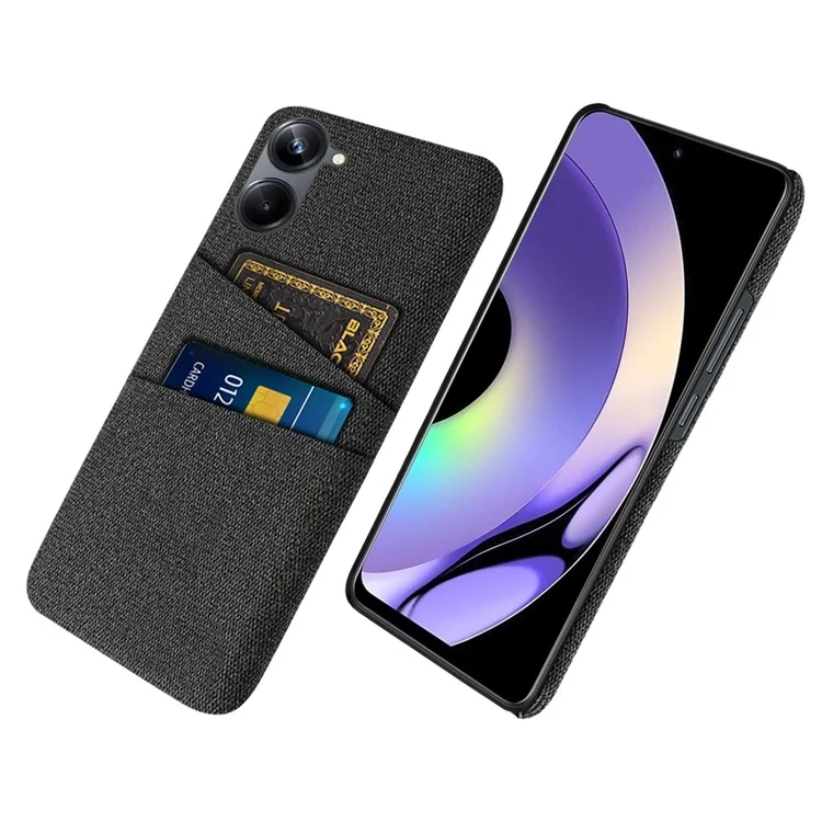 Pour Realme 10 Pro 5G Cloth Texture Hard PC Cover Protective Phone Case with Dual Card Slots - Noir